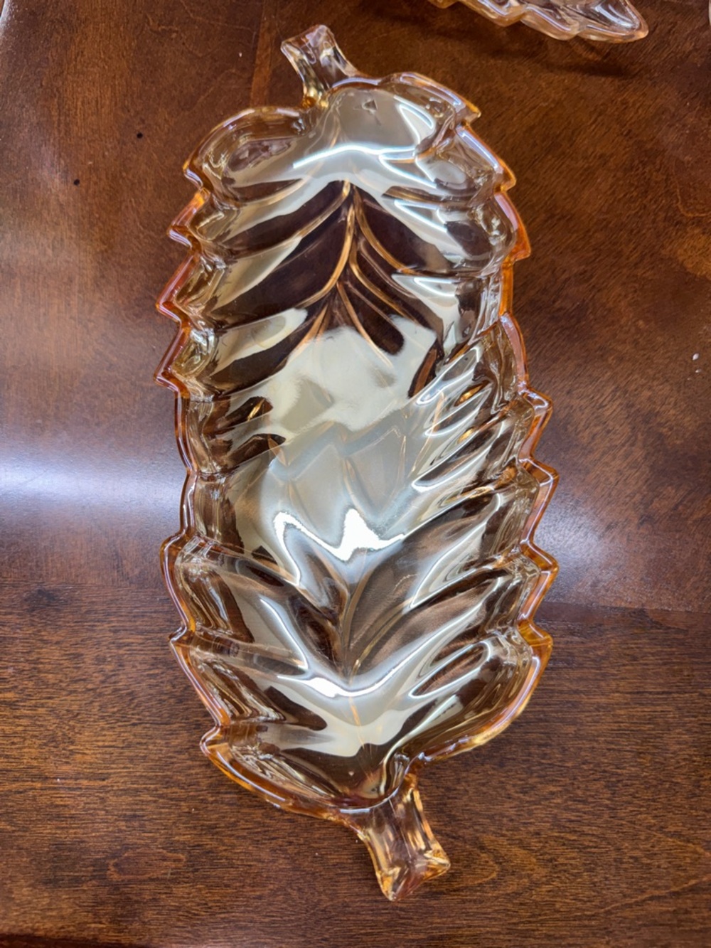 Vintage Marigold Carnival Glass Leaf/Fall Dish 11”